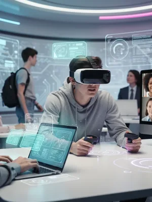 Students experiencing the future of online learning with VR and AI