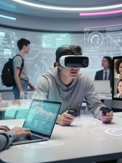 Students experiencing the future of online learning with VR and AI