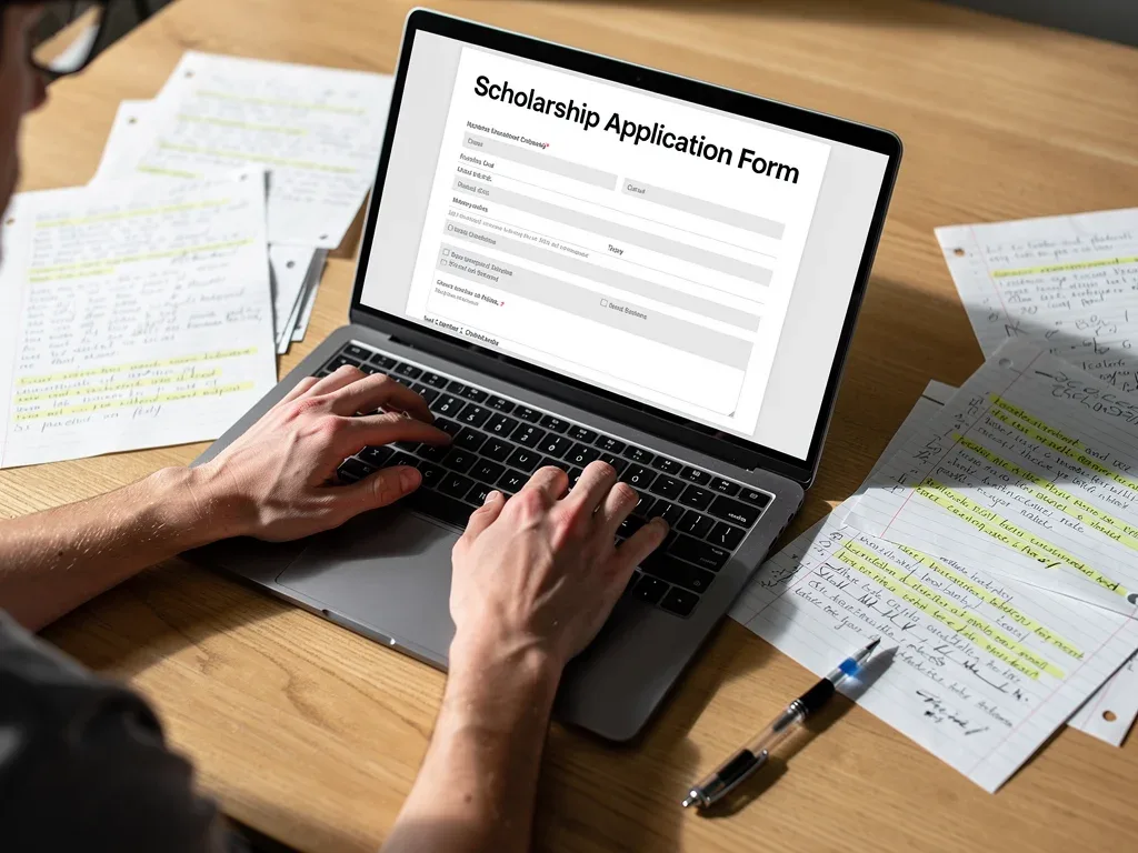 Person meticulously filling out a scholarship application online