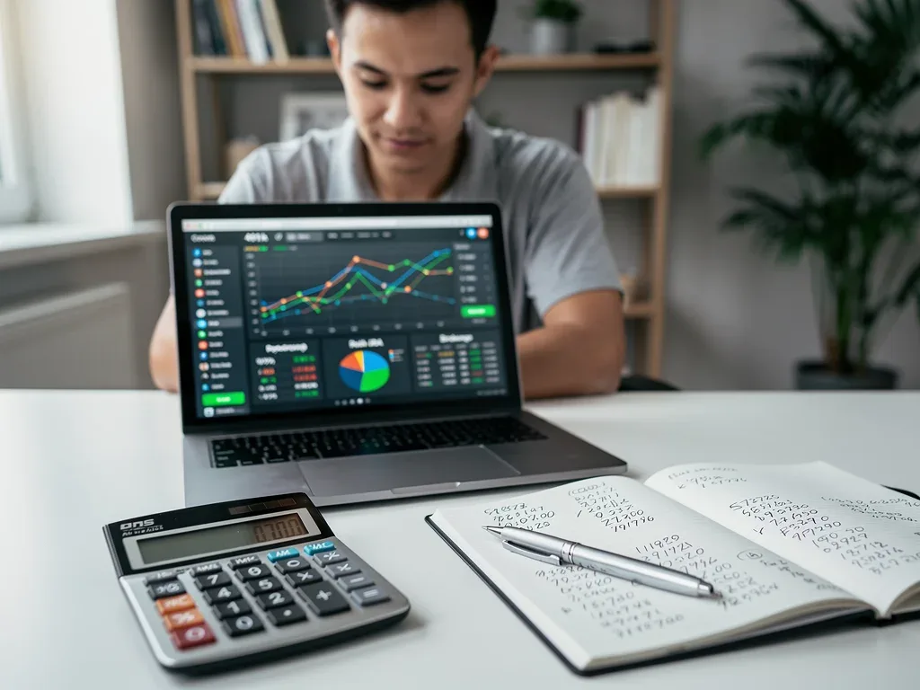 Individual analyzing retirement benefit strategies on a laptop
