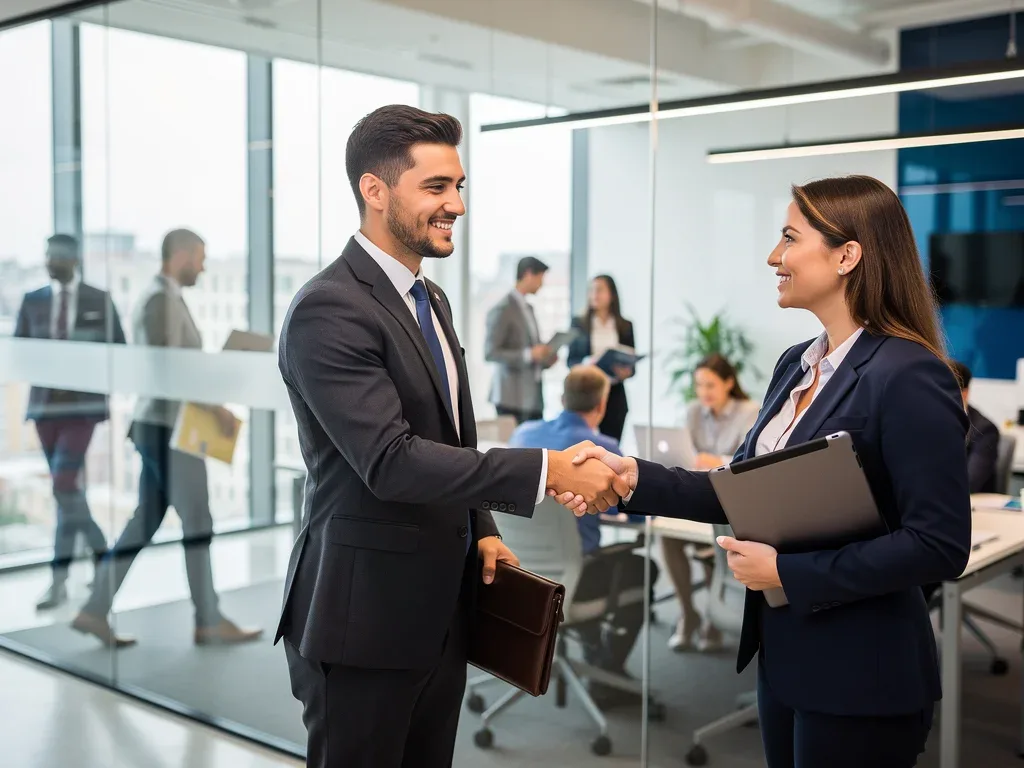 Professional shaking hands with recruiter after job interview