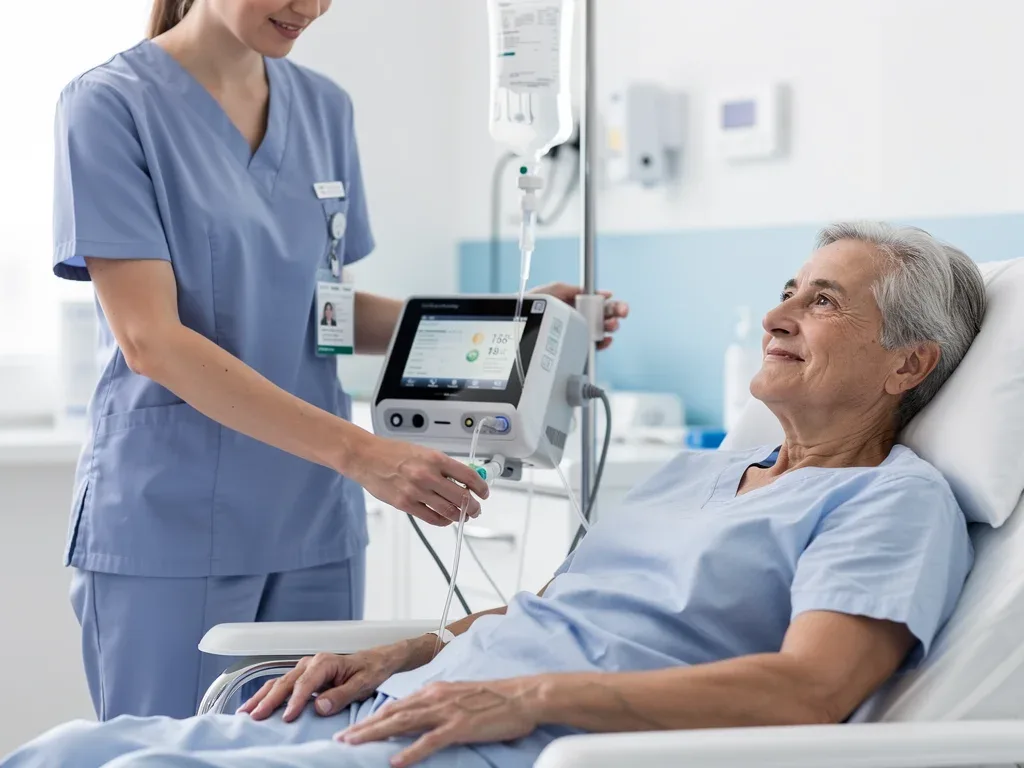 Patient receiving innovative cancer treatment infusion