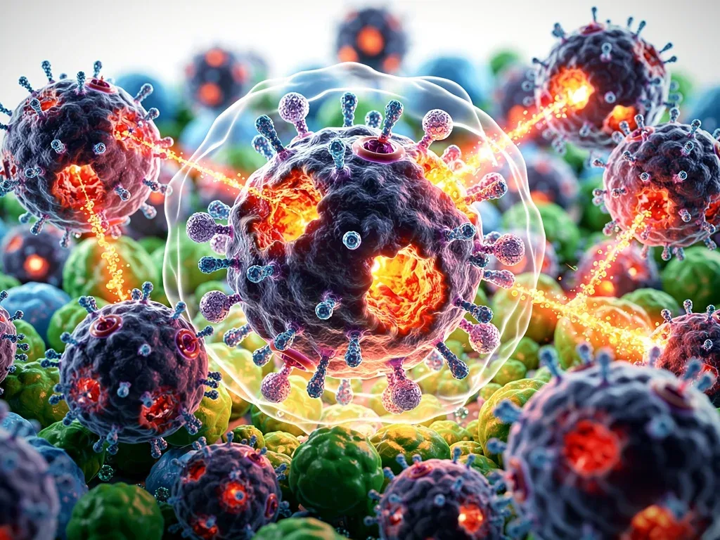 Microscopic view of novel cancer therapy targeting cells