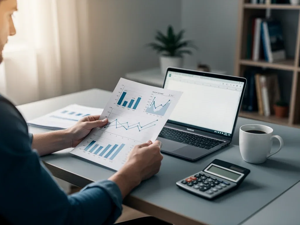 Person reviewing financial documents and laptop, planning for economic changes.