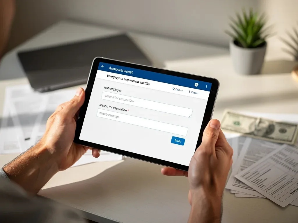 Person applying for unemployment benefits online in 2026