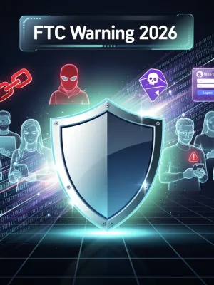 FTC 2026 warning shield protecting online users from new cyber scams