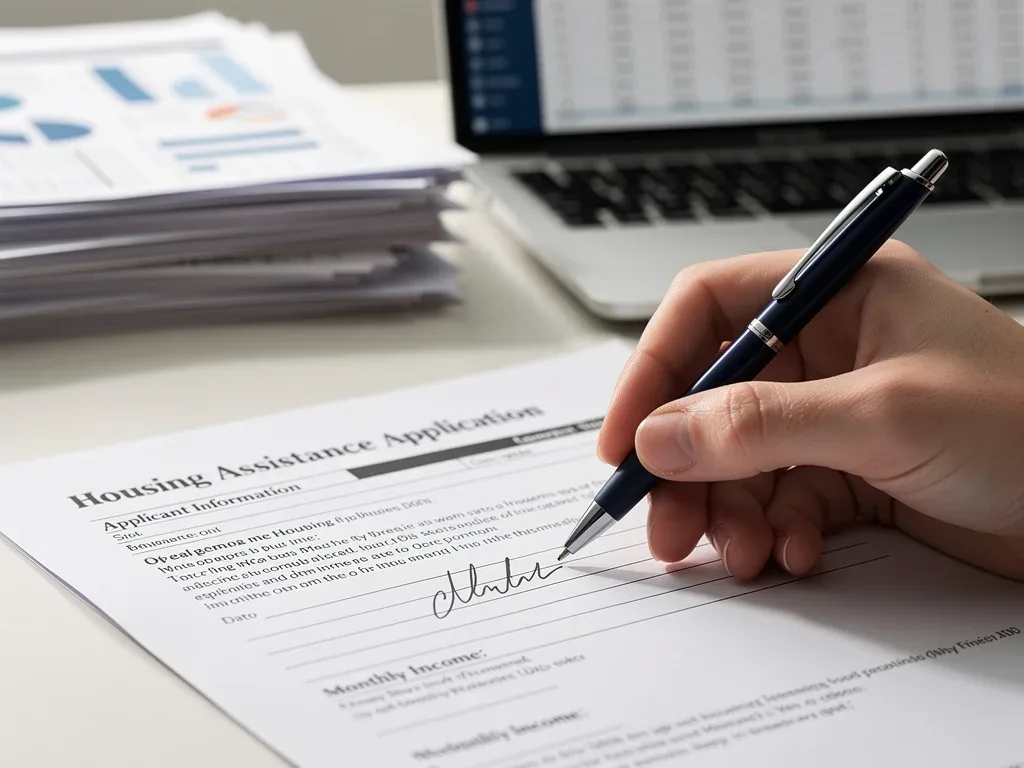 Person filling out housing assistance application form