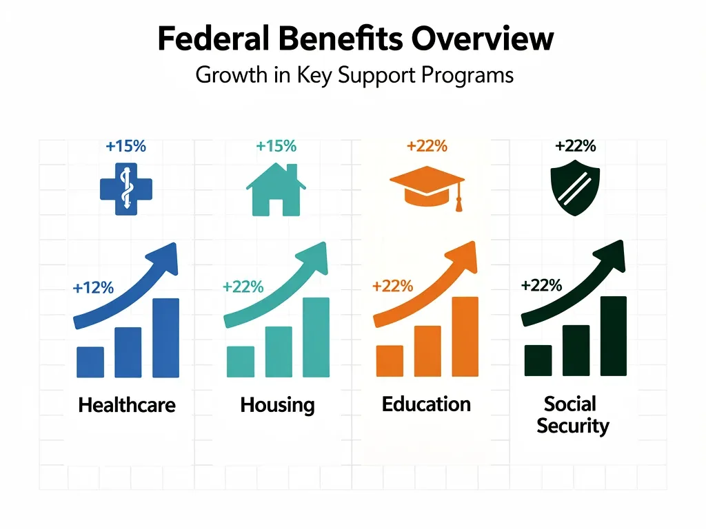 Infographic illustrating various federal benefit categories and improvements