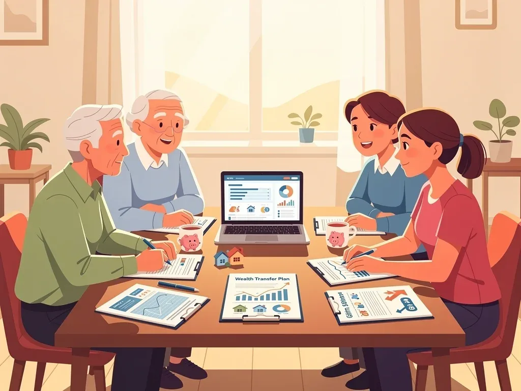 Family discussing strategic financial planning and intergenerational wealth transfer
