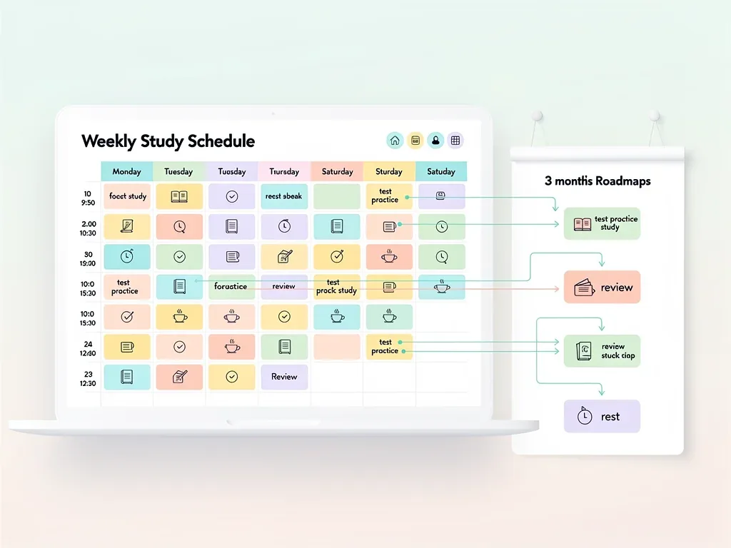 Organized weekly study schedule for standardized test preparation.