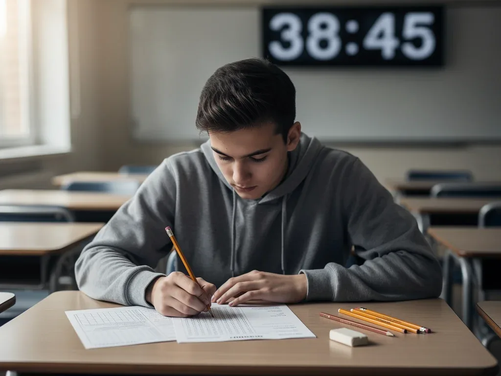 Student confidently taking a practice standardized test.