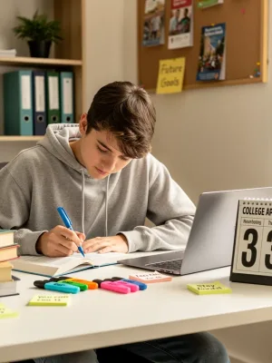 Student diligently studying for standardized tests with a 3-month plan for 2026 admissions.