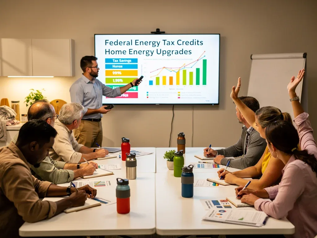 Community workshop on federal tax credits for home energy upgrades.
