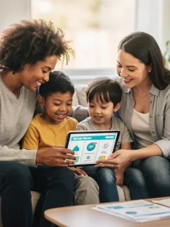 Family reviewing 2026 Child Tax Credit information on a tablet