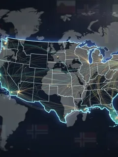 Global trade map showing increased US exports and economic connections.