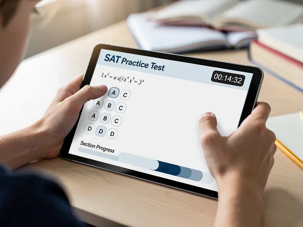 Student taking digital SAT practice test on tablet