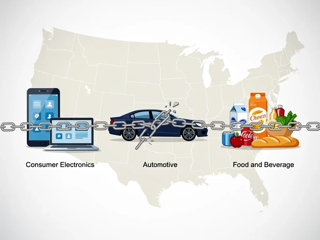 Disrupted supply chains affecting consumer electronics, automotive, and food sectors.
