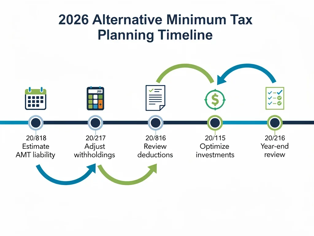 Infographic showing tax planning timeline for 2026 AMT