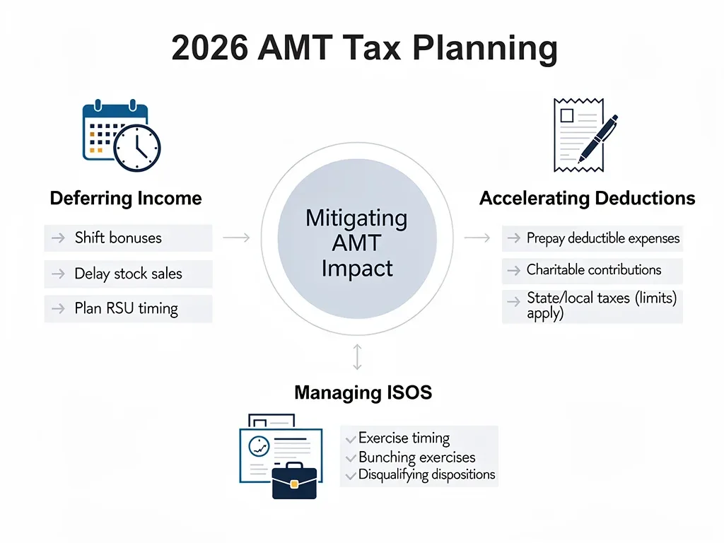 Diagram of tax planning strategies to mitigate 2026 AMT