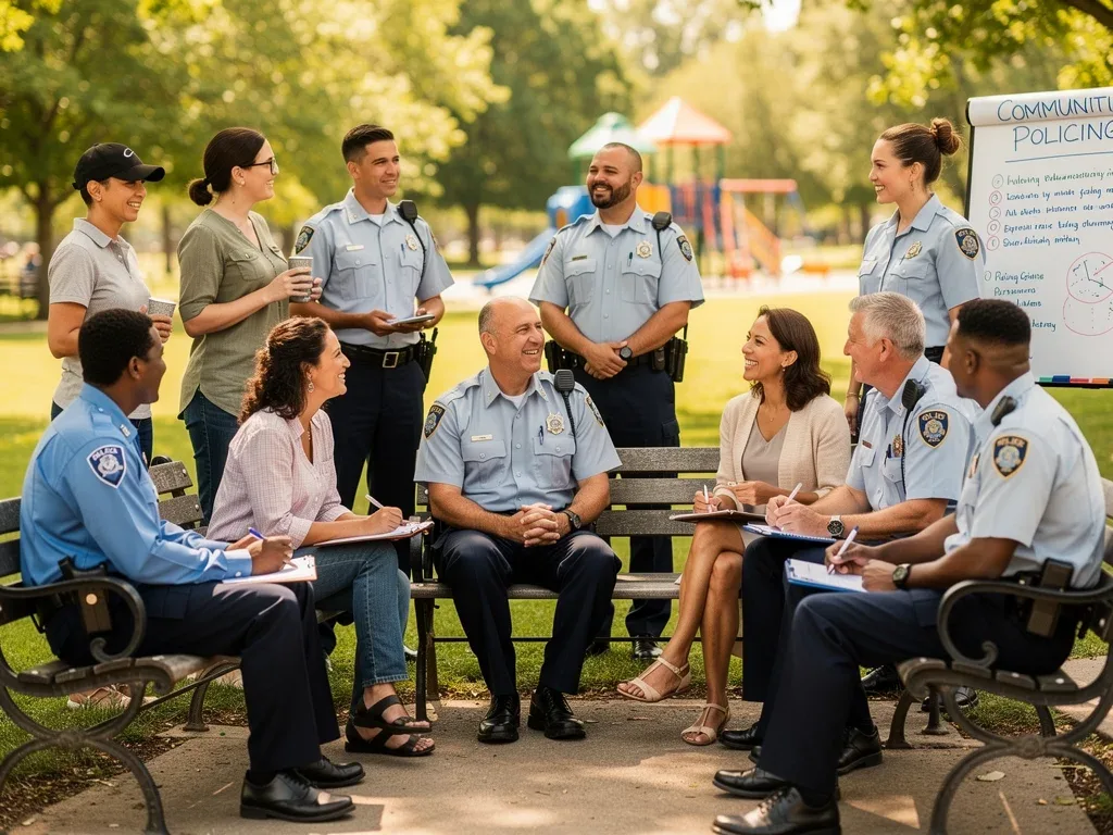 Community policing initiative with officers and residents interacting positively