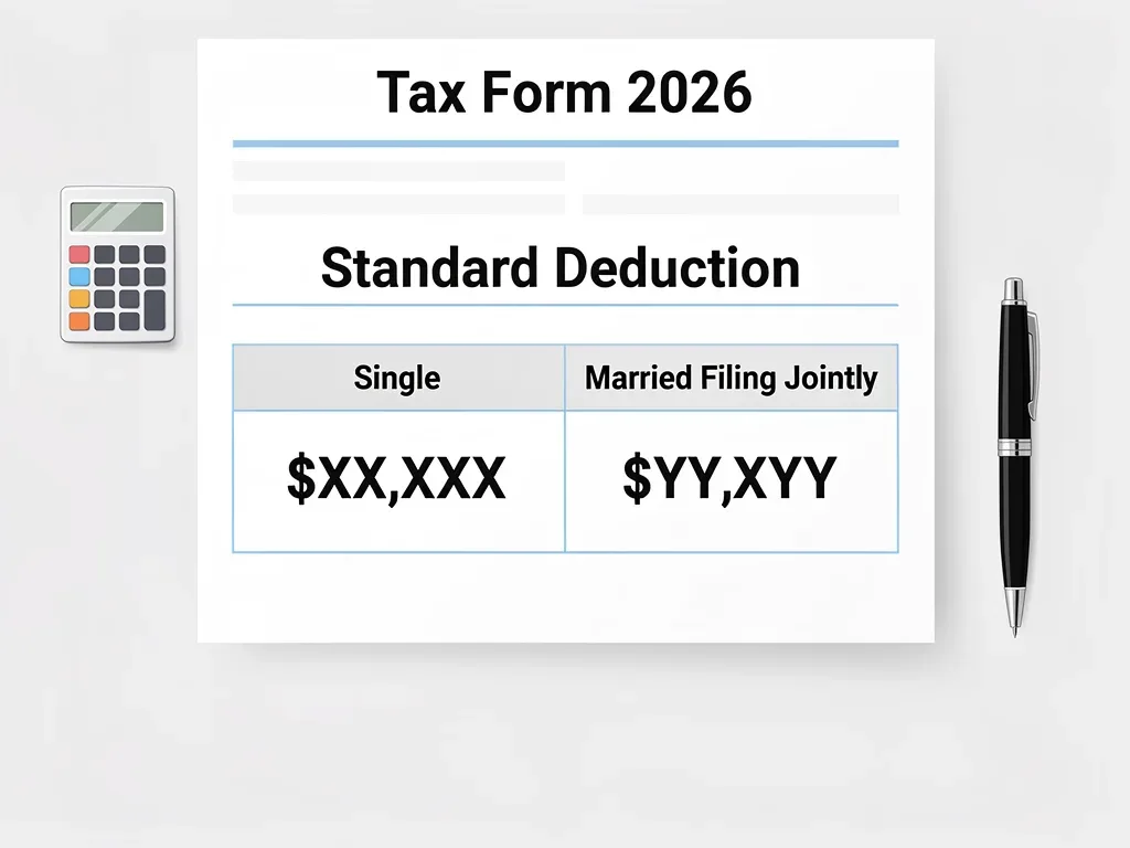 Diagram showing 2026 standard deduction amounts for different filing statuses