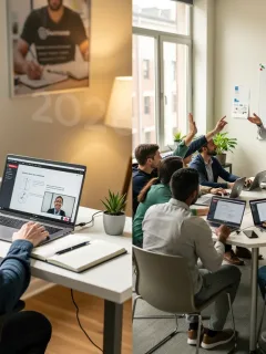 Split image comparing online learning with a student on a laptop and in-person classroom education, symbolizing 2026 degree program choices.