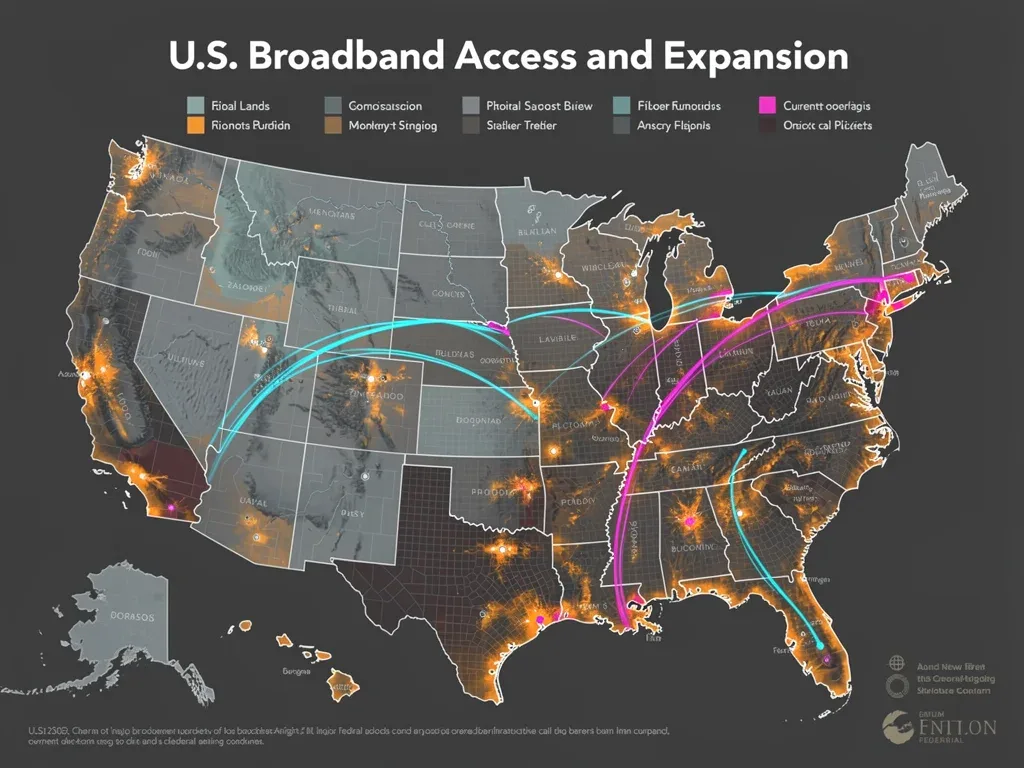 Map showing underserved US areas and projected broadband coverage expansion.