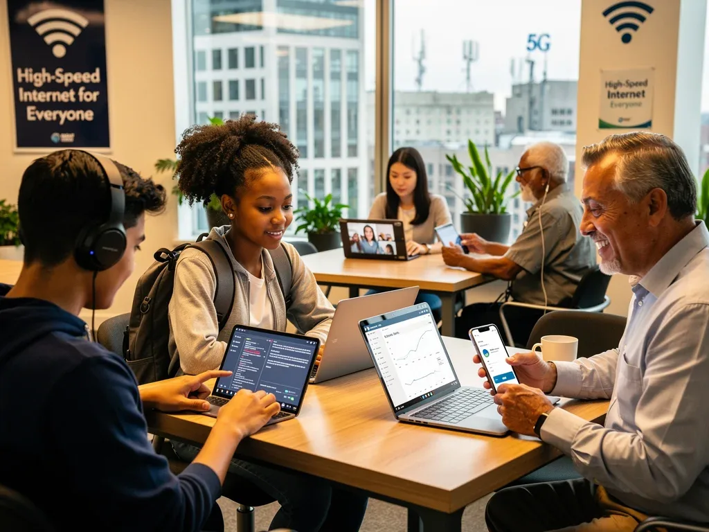 Diverse Americans benefiting from high-speed internet access.