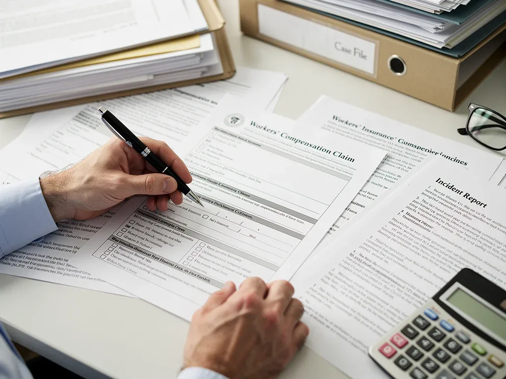 Filling out workers' compensation claim forms and legal documents.