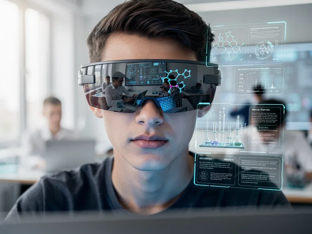 Student using augmented reality for an immersive AI learning experience.