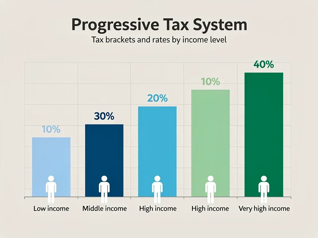 Infographic showing progressive tax brackets and rates for different income levels