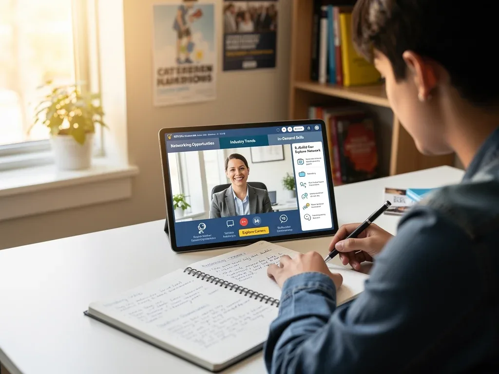 Student attending virtual career fair for major exploration