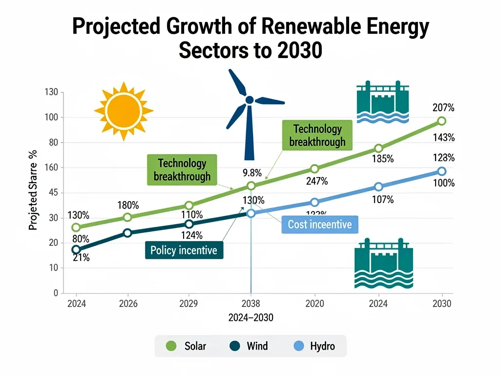 Infographic showing projected growth of renewable energy sectors to 2030