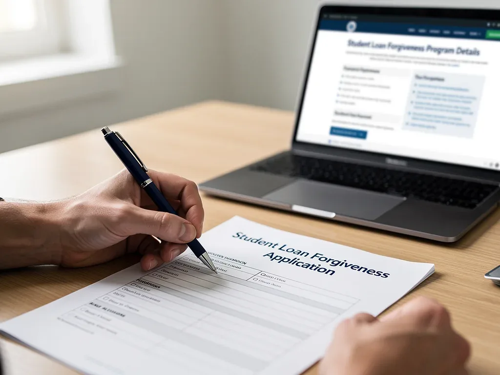 Person filling out student loan forgiveness application form