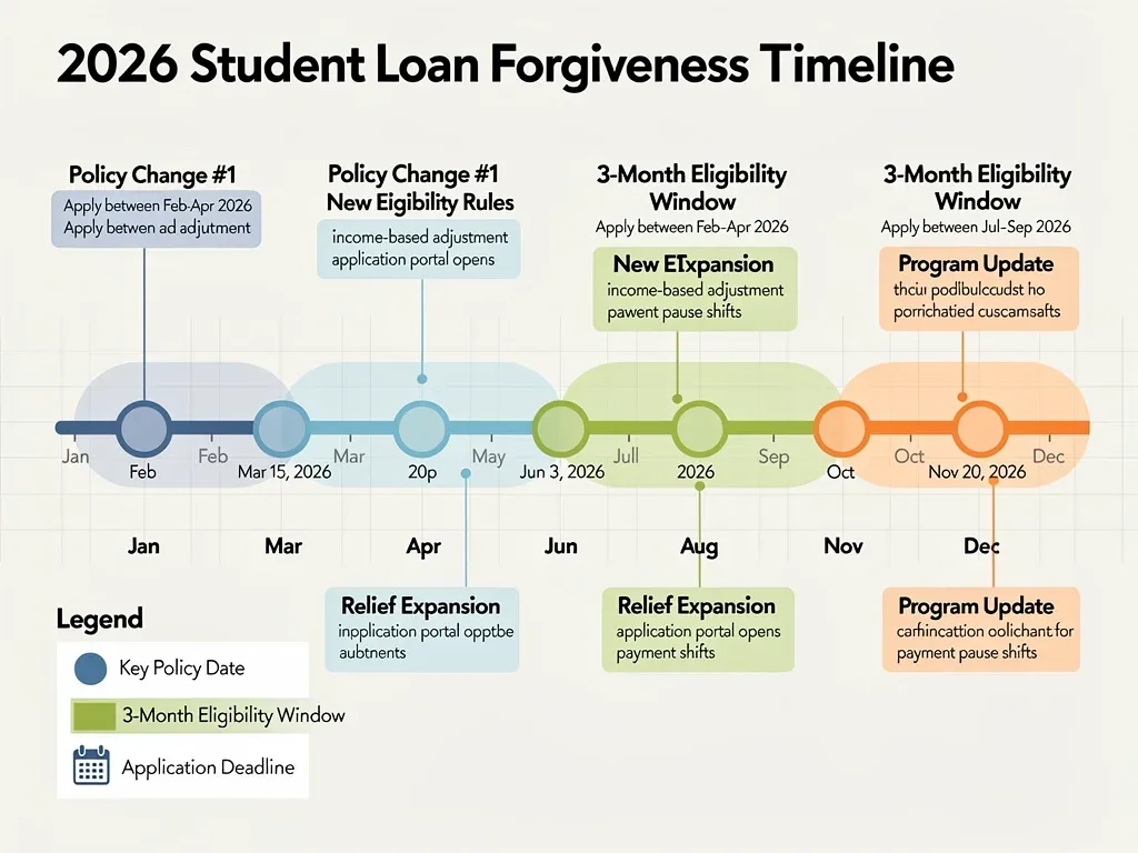 Timeline showing key dates for student loan forgiveness 2026