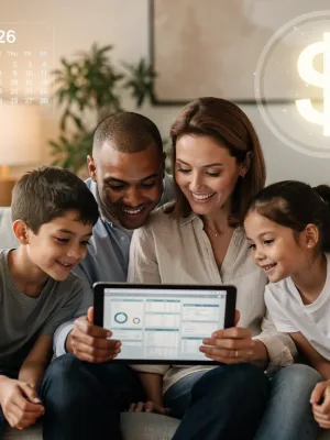 Family reviewing Child Tax Credit 2026 eligibility on a tablet