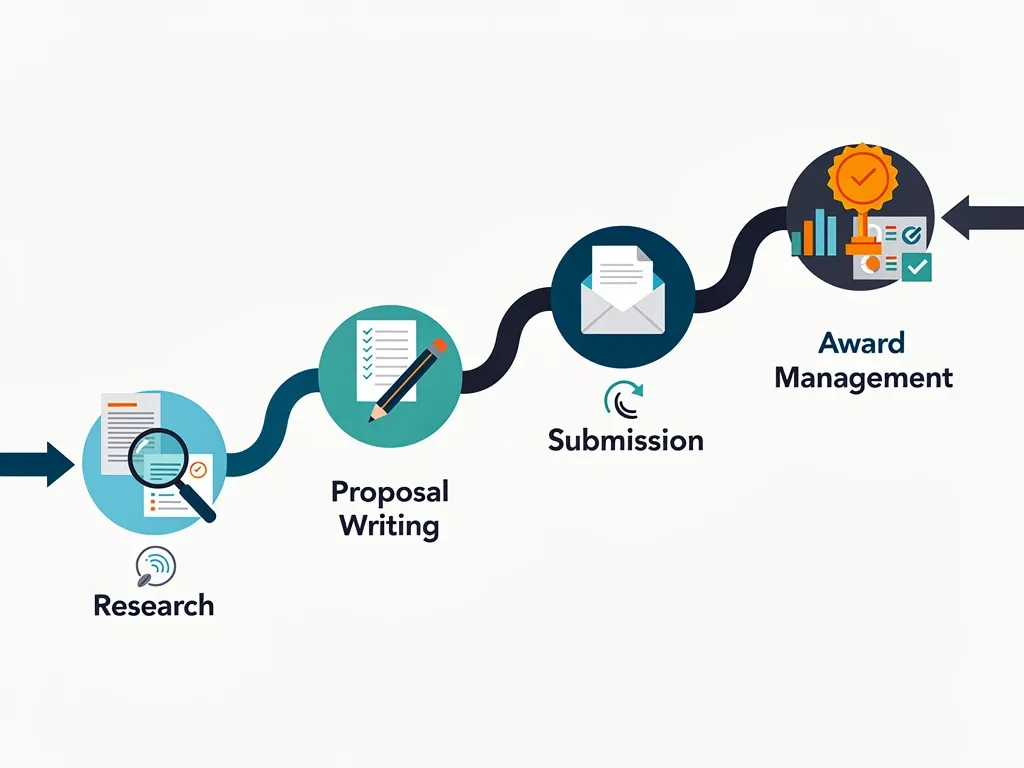 Infographic depicting the federal grant lifecycle for educational institutions