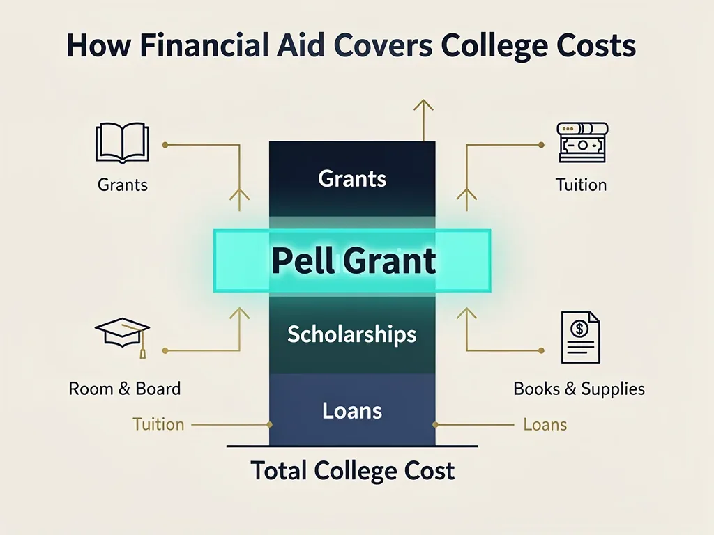 Diagram showing various financial aid components for college funding.