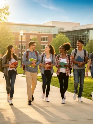 College students walking on campus, symbolizing educational opportunity through Pell Grants.