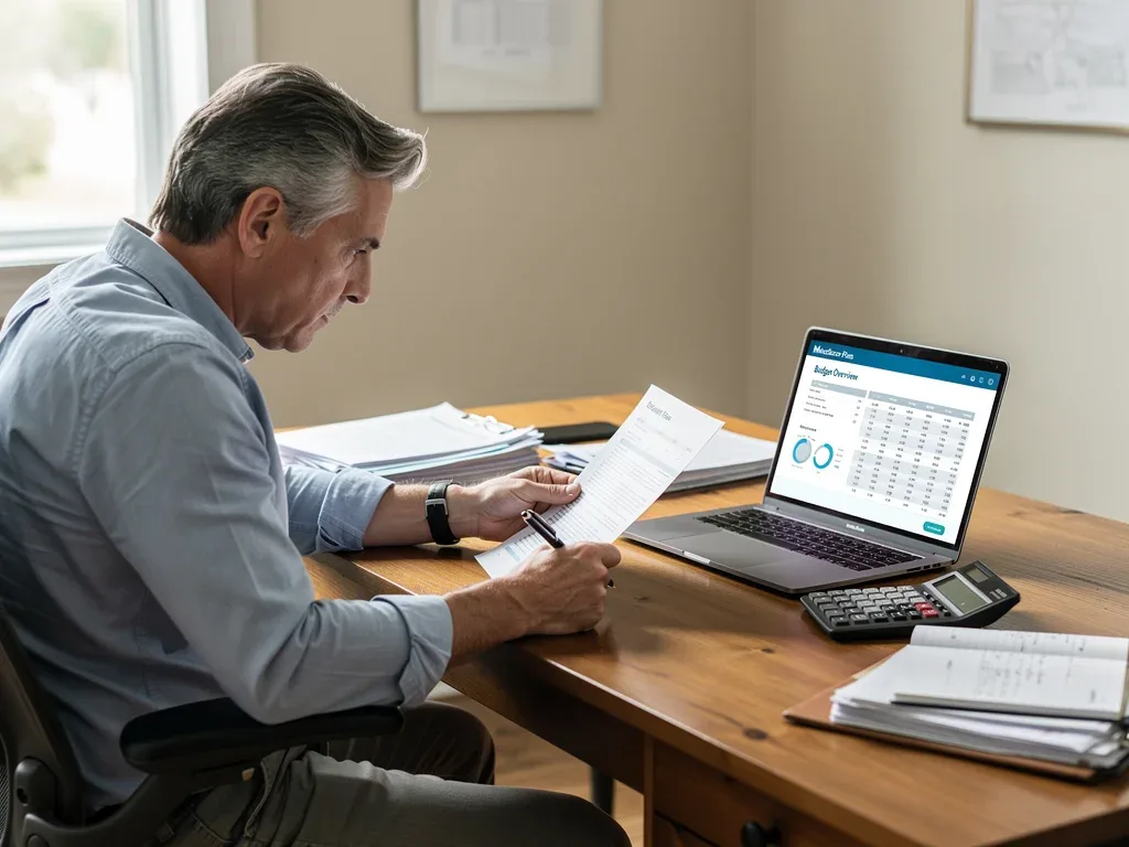 Person reviewing financial documents for Medicare planning