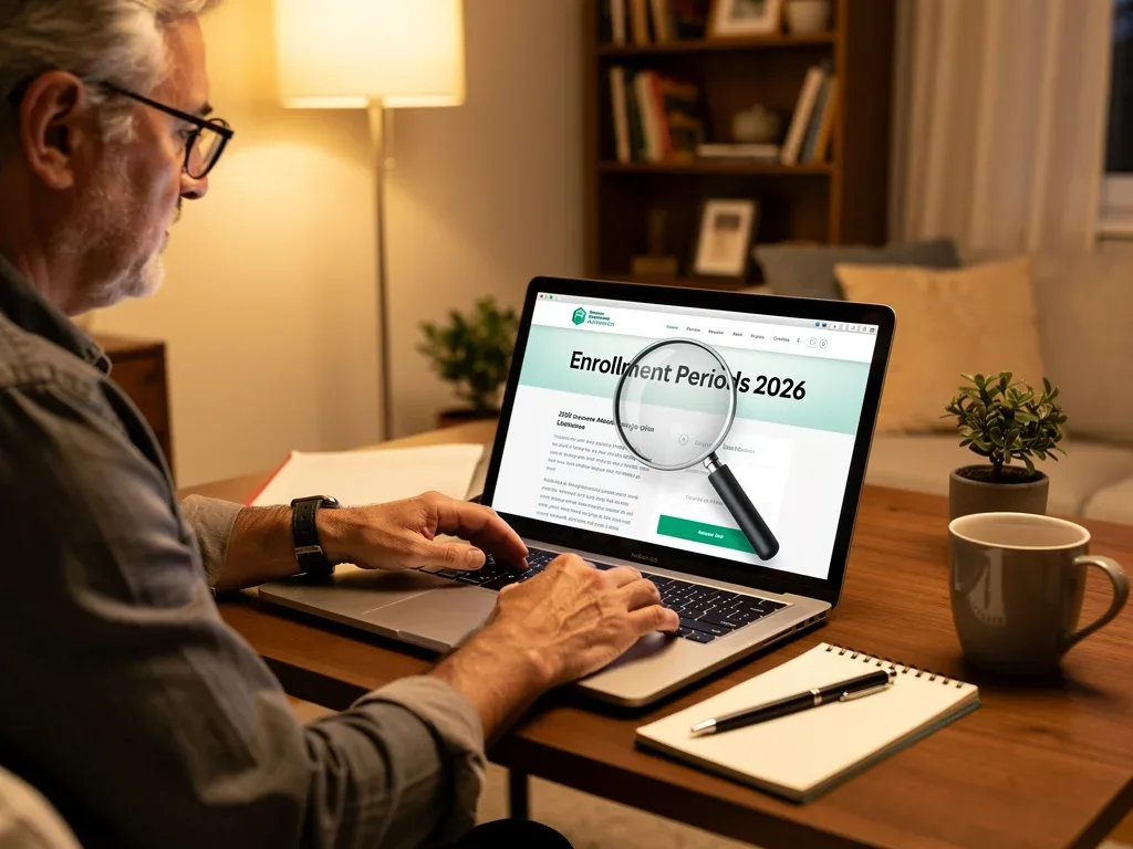 Individual researching Medicare Advantage enrollment periods for 2026 online.